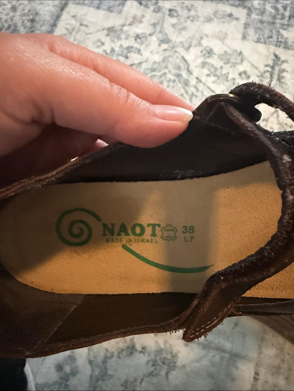 Naot Kirei Brown Suede Bronze Leather Mary Jane Flats with Strap Size 38 L7 - Picture 2 of 8